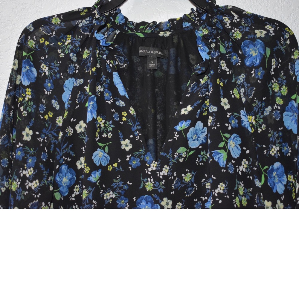 Banana Republic S Mini Dress Lined Floral Ruffle Neck Balloon Sleeve Cottagecore